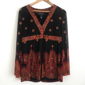 INC Paisley Empire Long Sleeve Tunic Sz L